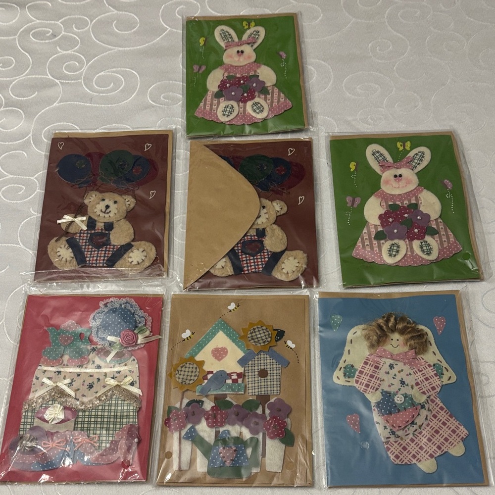 Appliqué Greeting Cards & Post Card Faux Book Box Storage.